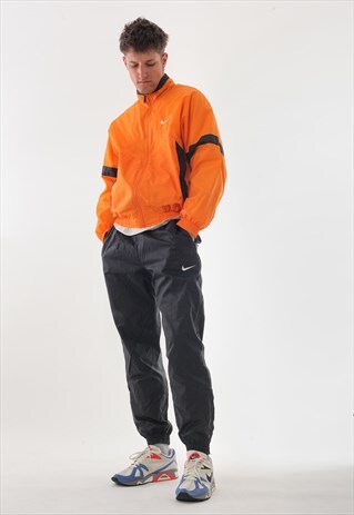 VINTAGE NIKE JACKET AND PANTS 90S ORANGE BLACK BIG LOGO