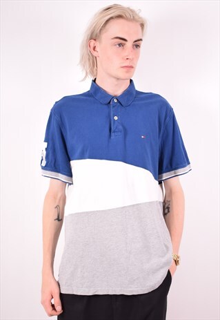 TOMMY HILFIGER MENS VINTAGE POLO SHIRT XL BLUE 90S
