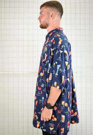 VINTAGE COCKTAIL PRINT BEACH/FESTIVAL SHIRT