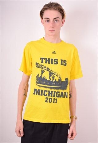 ADIDAS MENS VINTAGE MICHIGAN 2011 T-SHIRT TOP SMALL YELLOW
