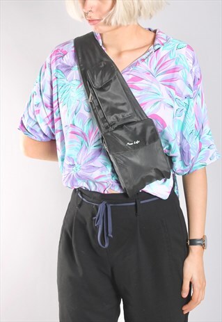 VINTAGE 90S BLACK CANVAS FESTIVAL CROSS BODY WRAP BAG