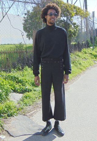 60S MINIMALIST SAILOR HIGH WAIST WOOL BLACK TROUSERS 32