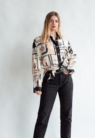 VINTAGE 80S FUNKY ABSTRACT SHIRT WITH BLACK TRIM