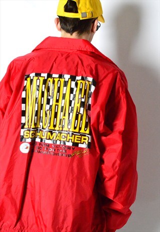 VINTAGE 90S RED MICHAEL SCHUMACHER COACH JACKET