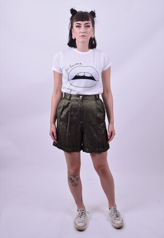 VINTAGE 80'S BLACK & GOLD SPARKLY HIGH WAIST SHORTS 8 10