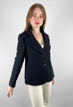 70's Black Wool Ladies Vintage Dagger Collar Jacket