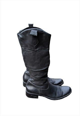 VINTAGE Y2K COWBOY BOOTS WESTERN BLACK LEATHER