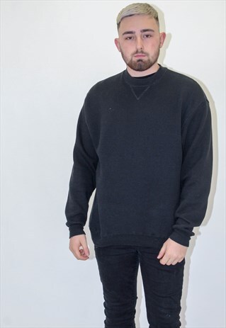 VINTAGE RUSSELL ATHLETIC SWEATER JUMPER IN BLACK LARGE