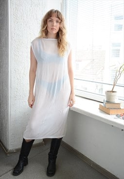 Vintage White Pleated Midi Dress