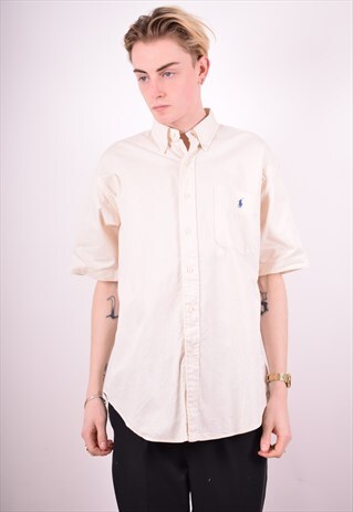 POLO RALPH LAUREN MENS VINTAGE SHIRT MEDIUM WHITE 90'S