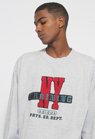 VINTAGE ADIDAS EMBROIDERED LOGO SWEATSHIRT GREY