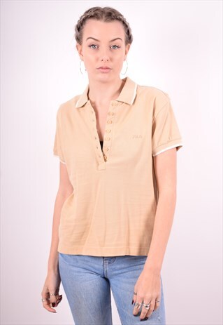 FILA WOMENS VINTAGE POLO SHIRT LARGE BEIGE 90'S