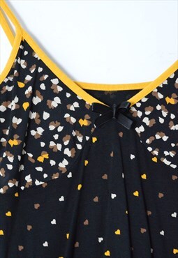 Y2K Black Yellow Heart Bow Top