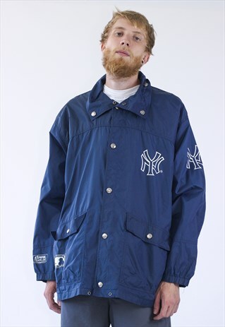 VINTAGE MENS NEW YORK YANKEES WINDBREAKER BIG LOGO JACKET