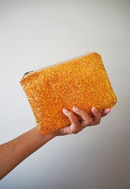 Orange Glitter Makeup Bag