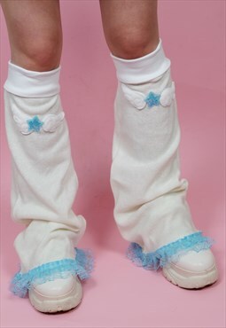white blue lace angel star legwarmers kawaii cyber jfashion