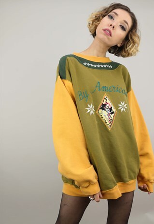 VINTAGE OVERSIZED AMERICAN EMBROIDERED SWEATER SWEATSHIRT