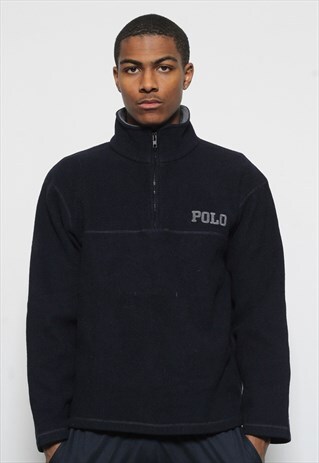 VINTAGE RALPH LAUREN LOGO 1/4 ZIP FLEECE BLUE