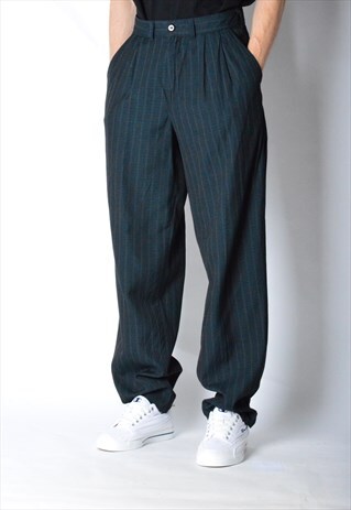 VINTAGE 90S NAVY BLUE ALMOST BLACK STRIPED PANTS