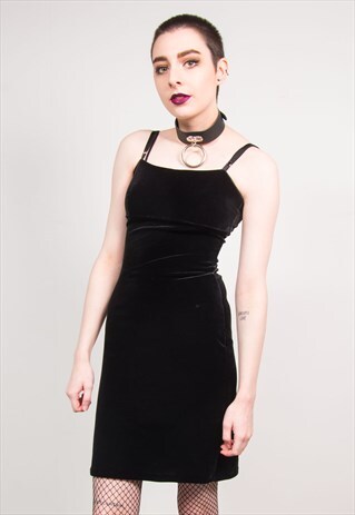 VINTAGE 90'S BLACK VELVET MINI SLIP GRUNGE DRESS