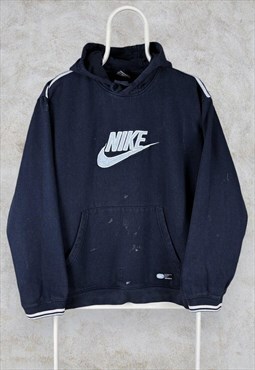 Vintage Nike Hoodie Navy Blue Embroidered Spell Out Large