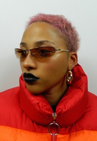 VINTAGE ORANGE BROWN Y2K SLIM SUNGLASSES