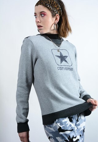VINTAGE CONVERSE SWEATSHIRT WITH EMBROIDERED LOGO IN GREY