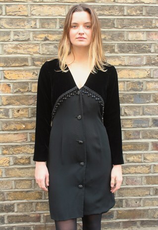 1980'S BLACK VELVET AND BEADED DRESS