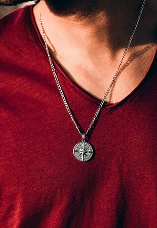 COMPASS PENDANT NECKLACE CHAIN- SILVER