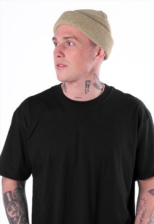 ESSENTIAL CUFFED BEANIE HAT - HEATHER TAN BEIGE