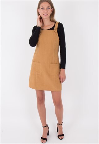TAN CORDUROY PINAFORE BIB SKATER DRESS