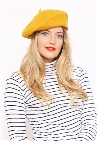 VINTAGE MUSTARD YELLOW WOOL BERET