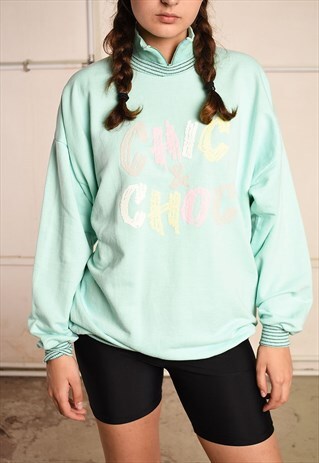 90'S RETRO ATHLEISURE SPORTS SWEATSHIRT JUMPER IN MINTY BLUE