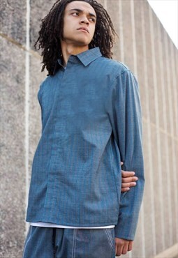 Blue premium Retro Striped wool fabric shirt jacket