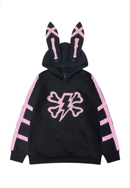 Rabbit ears hoodie thunder patchwork pullover Korean jumper