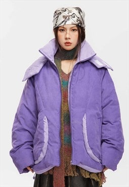 Grunge bomber neon puffer bright winter jacket in purple