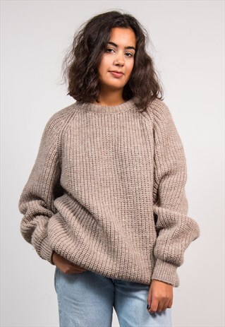 VINTAGE 90'S BEIGE THICK OVERSIZE FISHERMAN KNIT JUMPER
