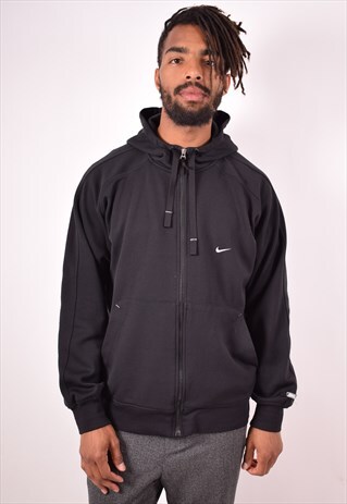NIKE MENS VINTAGE HOODIE JACKET LARGE BLACK 90S