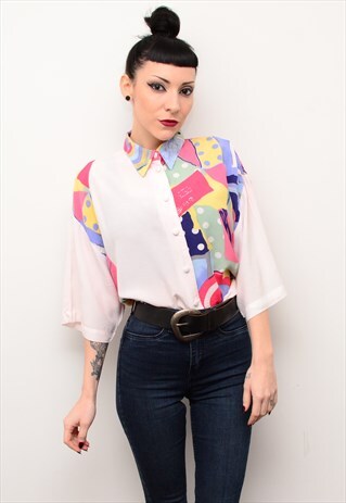 VINTAGE 90'S FUNKY RETRO CRAZY PATTERNED OVERSIZED SHIRT