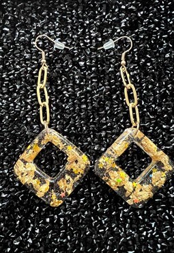 Rectangular Golden Foil Earrings