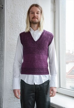 Vintage Maroon Hand Knitted Wool Vest Top