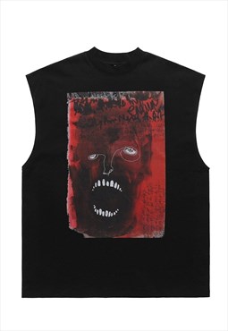 Monster print tank top surfer vest retro sleeveless t-shirt