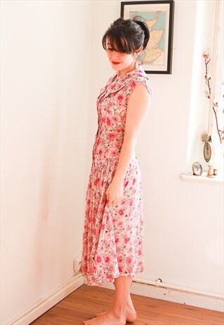 VINTAGE PINK FLORAL PRINT DRESS