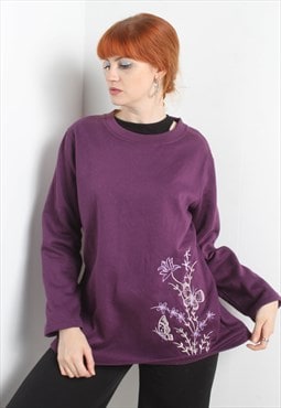 Vintage 90's Floral Print USA Sweatshirt Purple