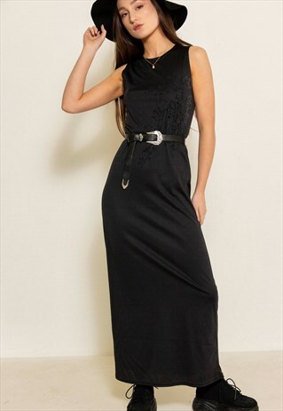 VINTAGE 90S BLACK EMBROIDERED MAXI DRESS