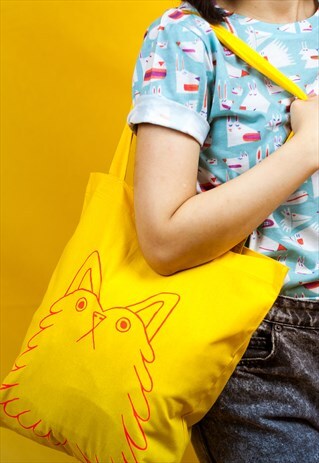 YELLOW CAT / DOG SCREEN PRINTED TOTE BAG