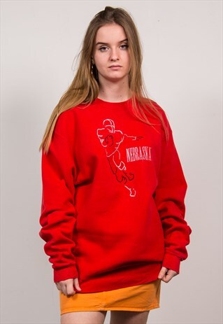 VINTAGE 90'S RED NEBRASKA USA SWEATSHIRT