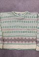 VINTAGE KNITTED JUMPER ABSTRACT PATTERNED CROPPED SWEATER