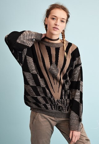 90'S RETRO ABSTRACT PATTERN OVERSIZED DADS KNIT JUMPER