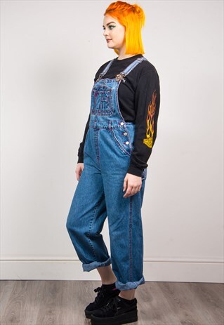 VINTAGE 90'S BLUE DENIM LONG STRAIGHT LEG DUNGAREES